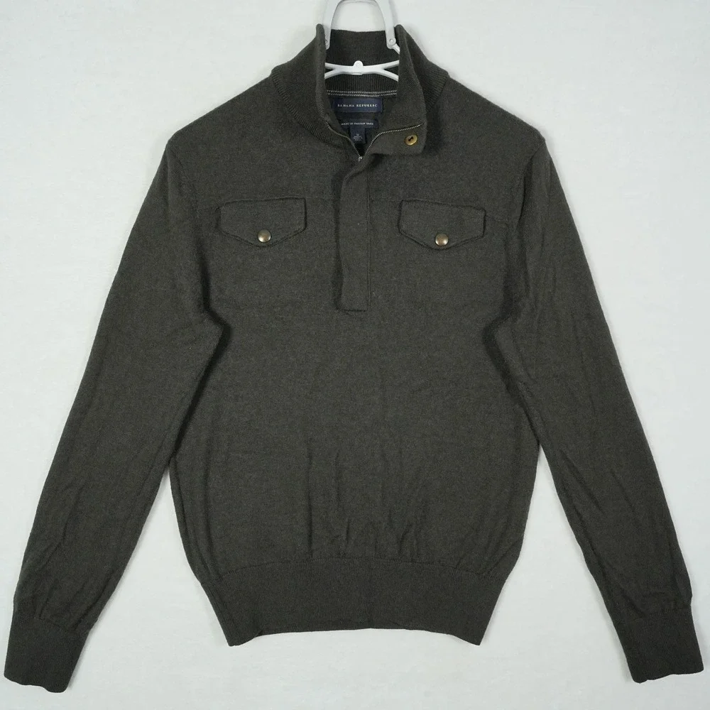 Banana Republic Italian Yarn Wool Blend Quarter Zip Sweater Olive‎ Brown Mens M